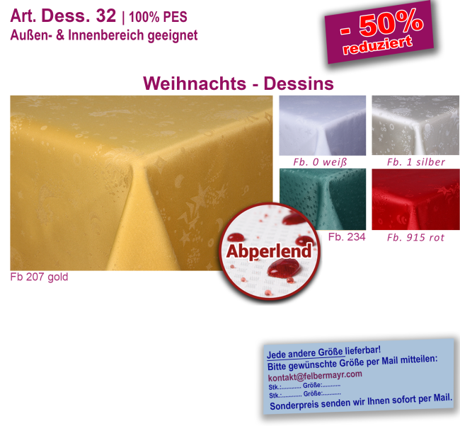 Tischwäsche Dess. 32 UNICOLOR - abperlend, schmutzabweisend - Weichnachts-Dessins